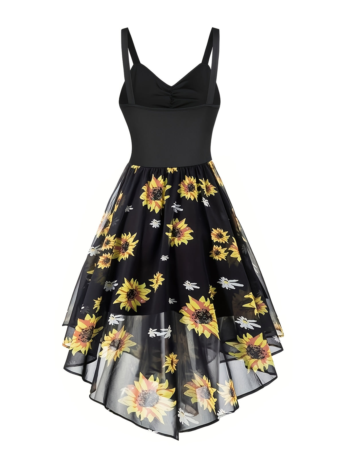 Women's Elegant Vintage Strap Day Moon Star Print Yarn Skirt Patchwork A-Line Dress