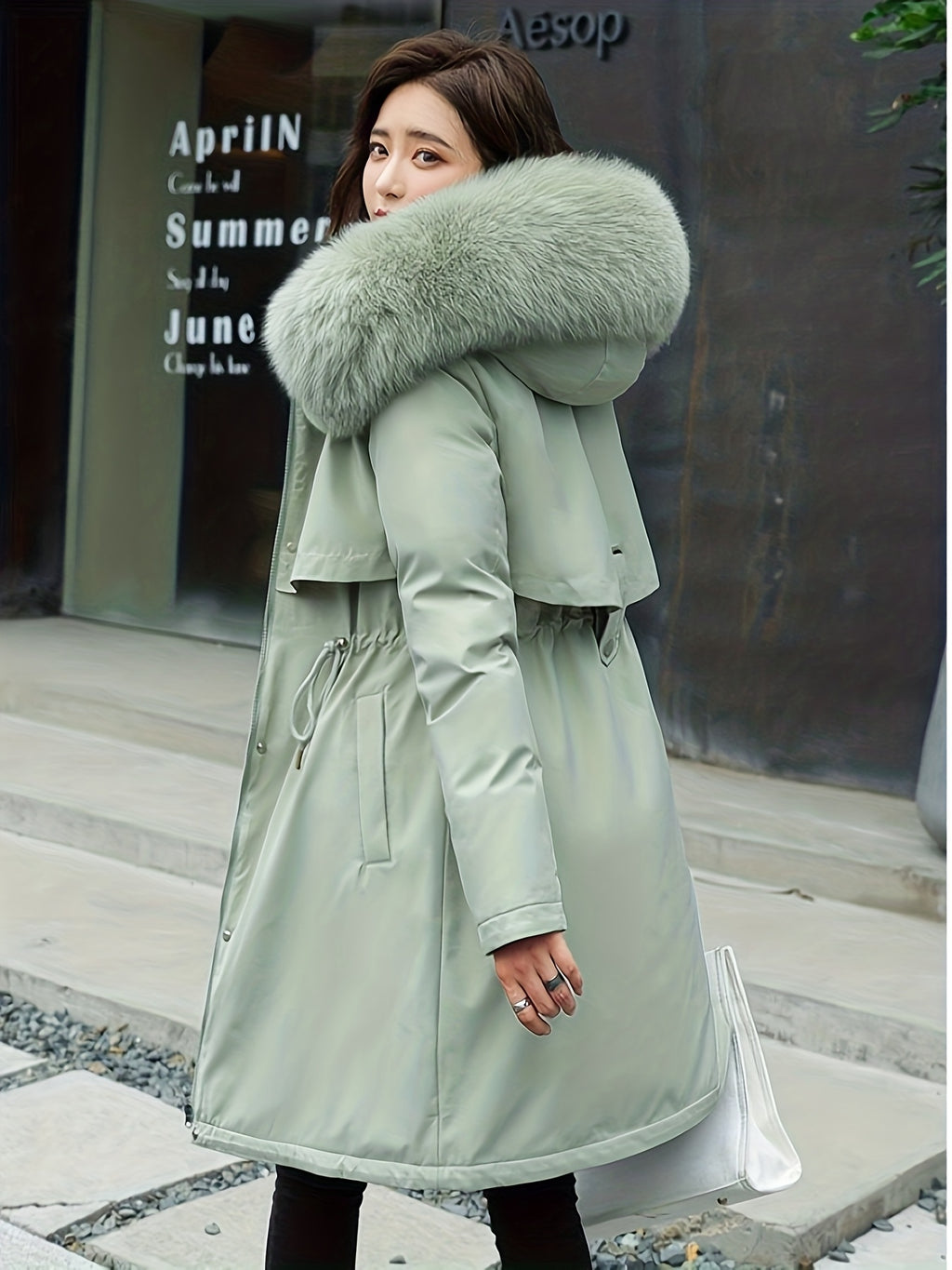 Winter New Mid-Length Fleece-Lined Vest Coat Trendy Women'S Coat Removable Collar