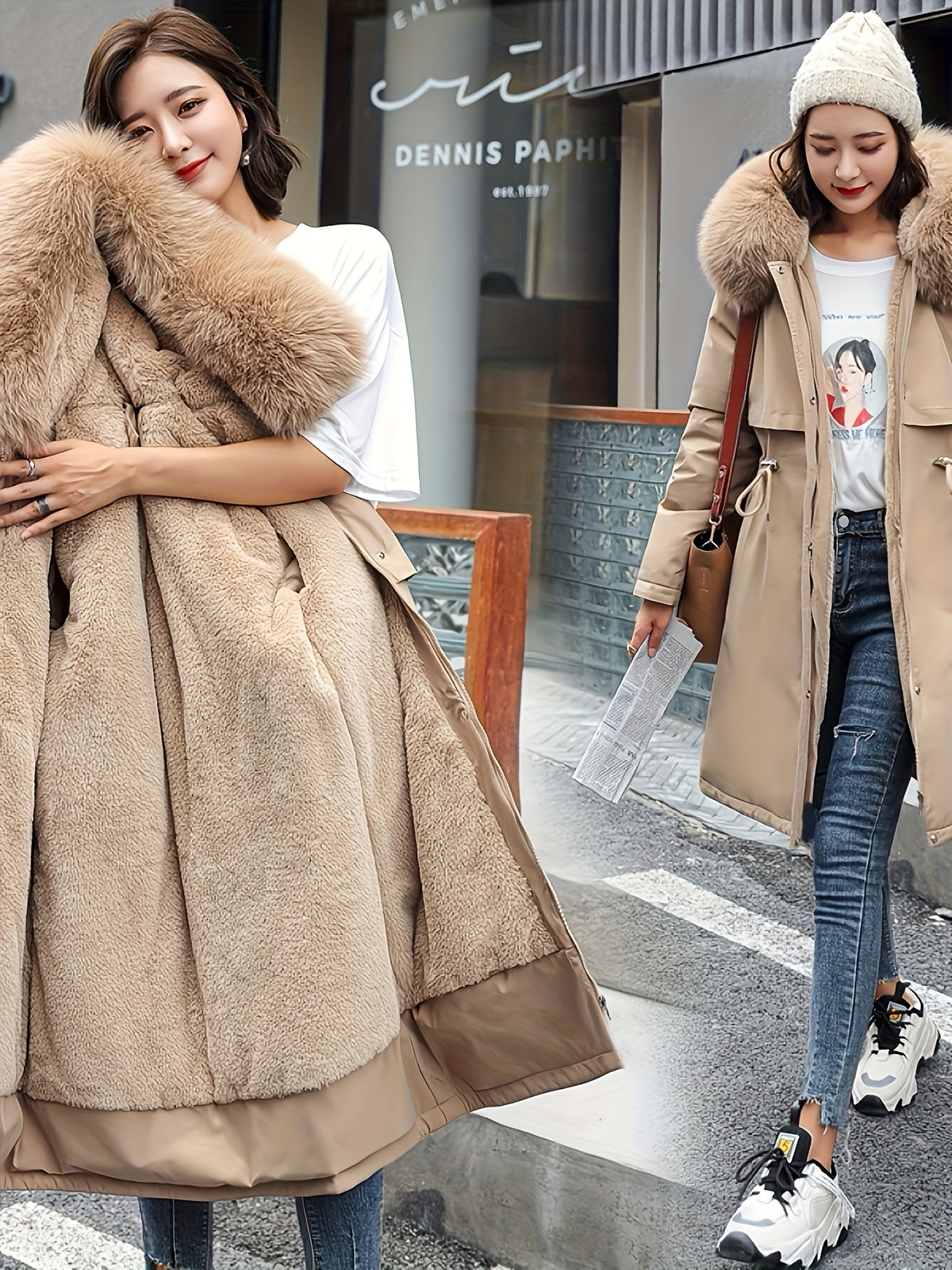 Winter New Mid-Length Fleece-Lined Vest Coat Trendy Women'S Coat Removable Collar