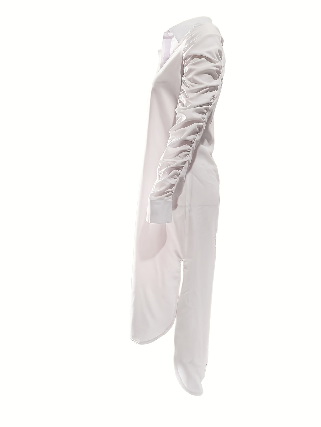 Elegant White Button-Up Shirt Dress with Ruffled Sleeves and Side Slit - Perfect for Spring/Summer, Casual to Formal Wear, Casual Attire|Ruffled Sleeve Dress|Sophisticated Style
