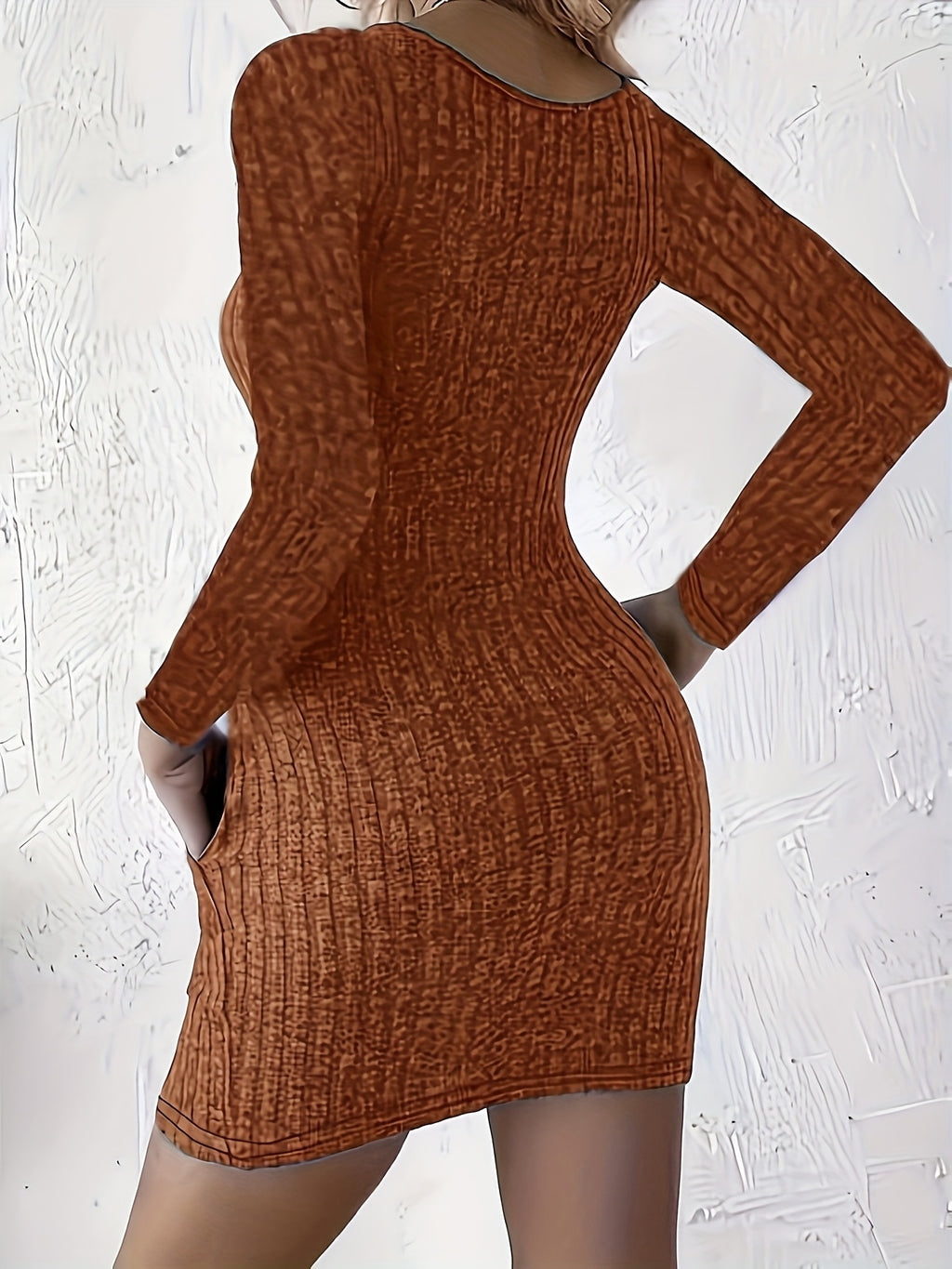 Autumn and Winter New European Style Women's Round Neck Fashion Front Zipper Pocket Long Sleeve Dress