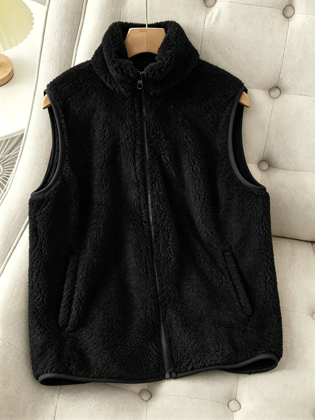 Autumn Winter New Product, Solid Color Double-Faced Fleece Vest, Women'S Casual Faux Coat, Stand Collar Zipper Design with Pockets, Winter Jacket for Comfortable Wear in Autumn And Winter