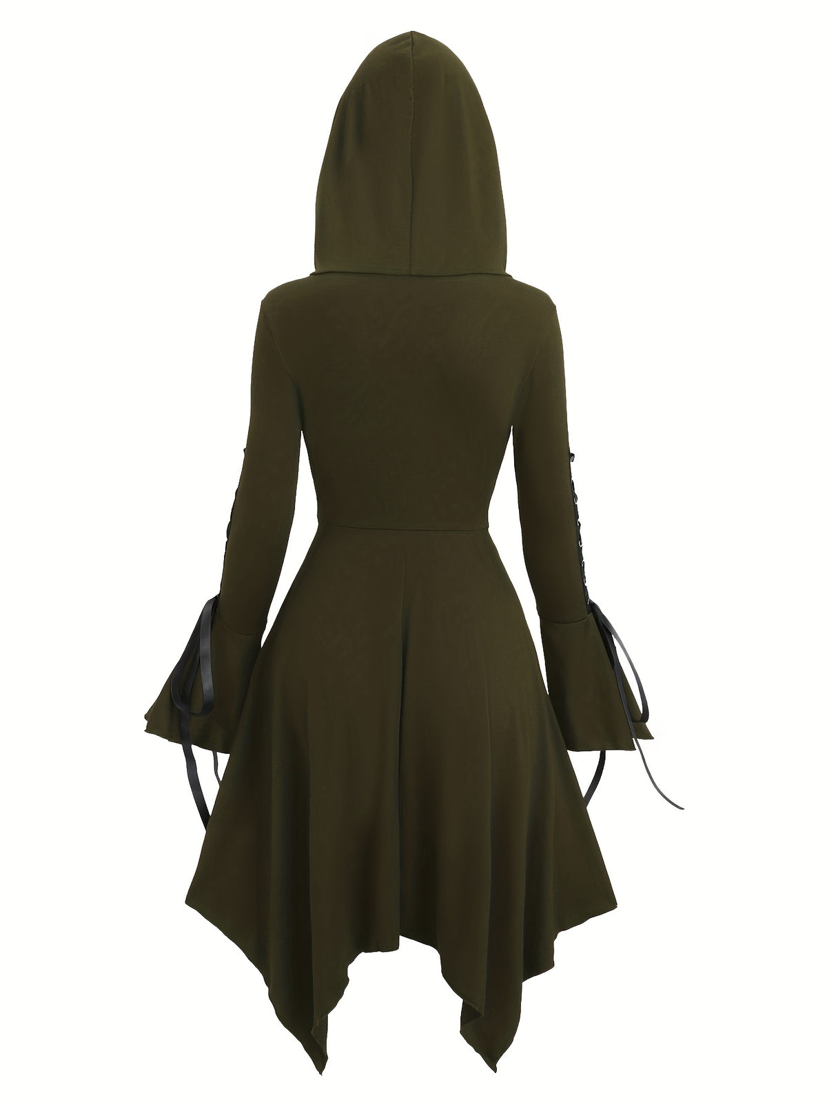 Long-Sleeve Dress with Hood • Square Bottom • Flared Sleeves with Ties