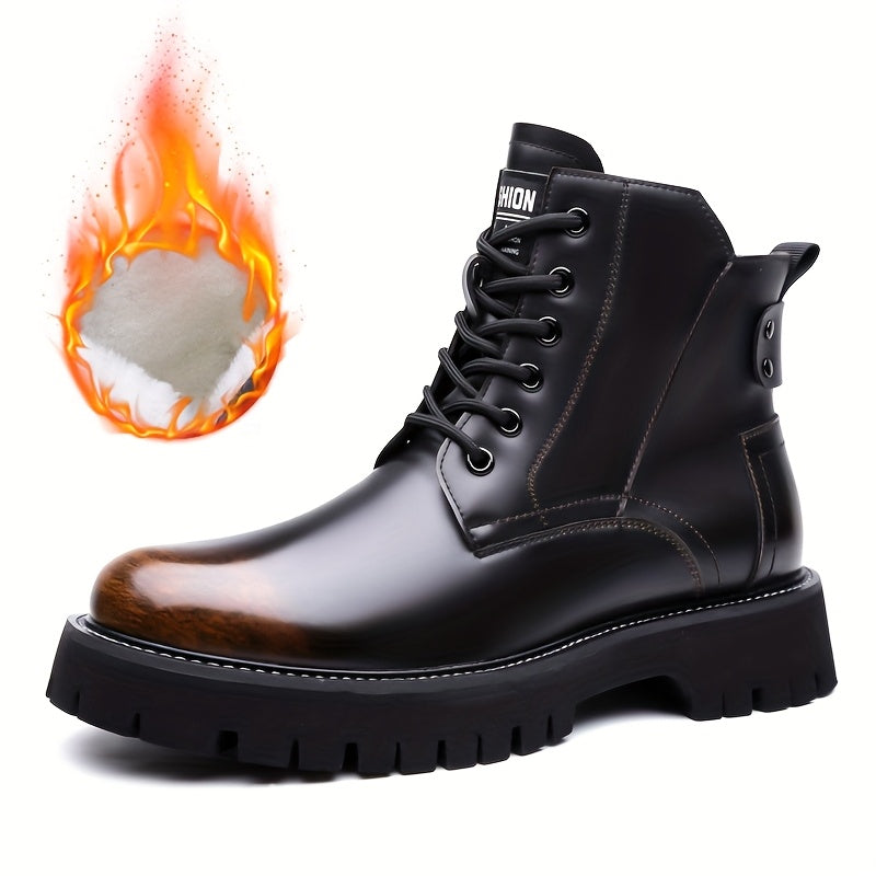 Men's High-Top Plush-Lined Boots, New Warm Men's Boots, Anti-Slip Wear-Resistant Snow Boots