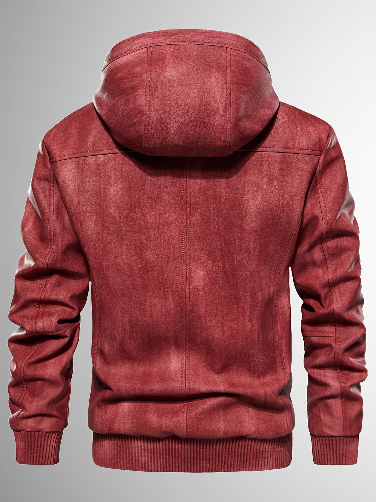 Men's Sherpa Lined PU Leather Jacket Warm Winter Hooded Motorcycle Jacket High Quality And Windproof Leather Biker Jacket Drawstring