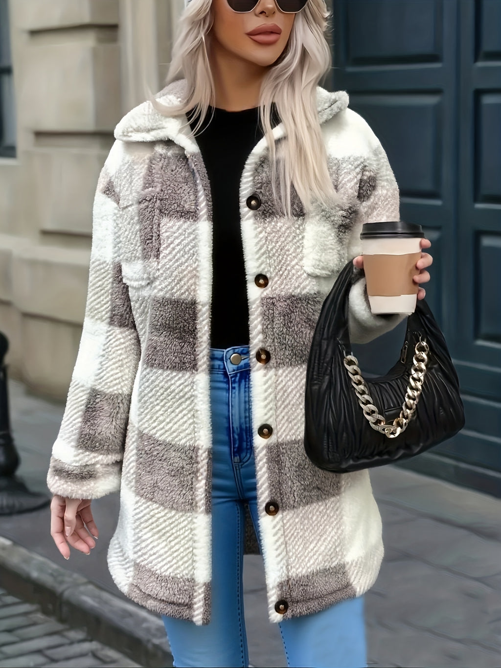 New Cross-Border Fashionable Casual Plaid Plush Jacket for Women