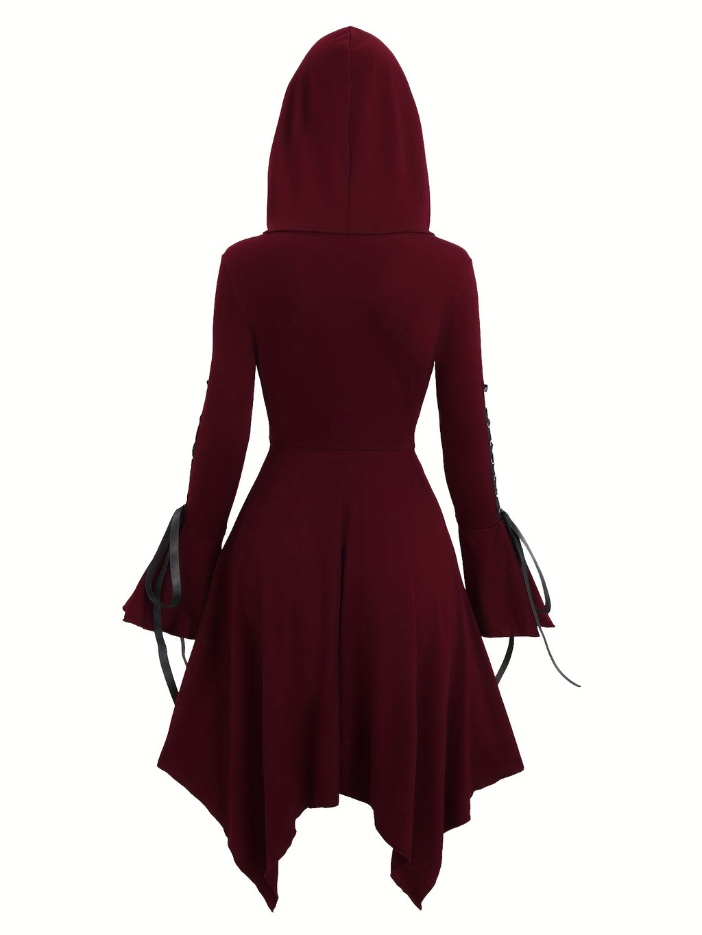 Long-Sleeve Dress with Hood • Square Bottom • Flared Sleeves with Ties