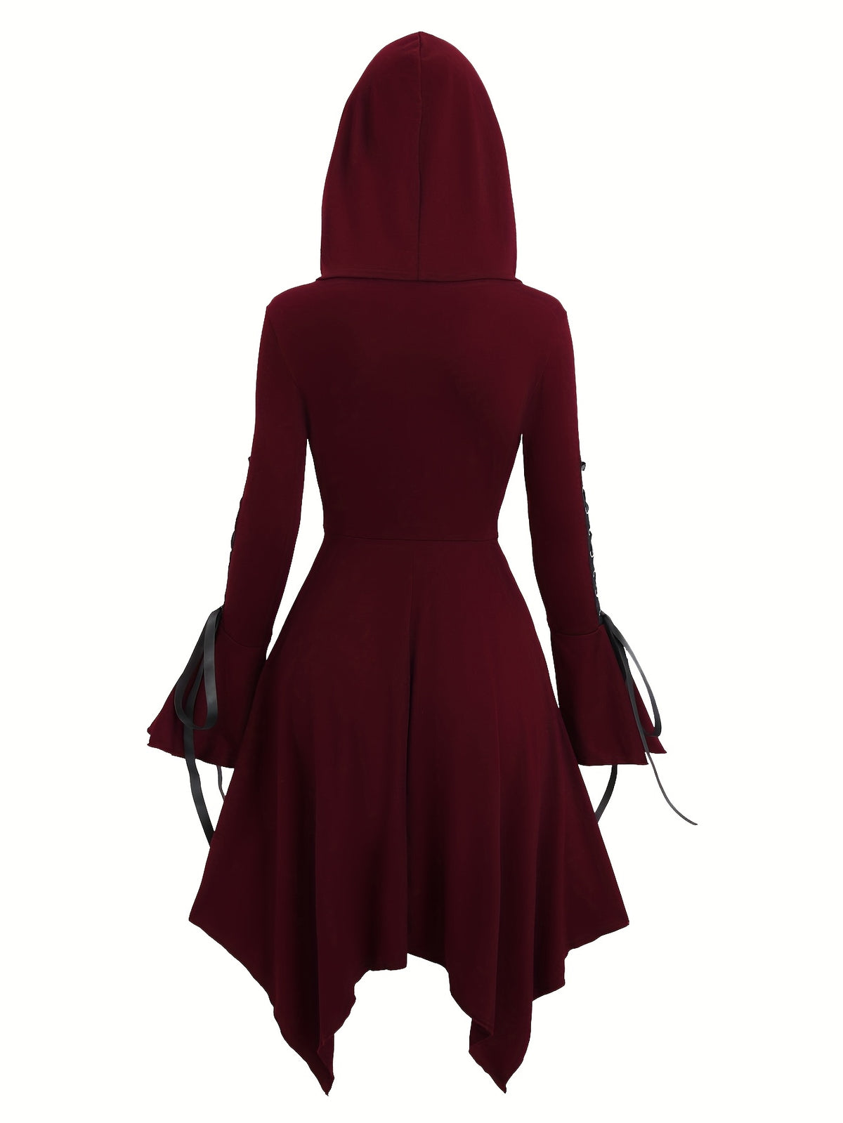 Long-Sleeve Dress with Hood • Square Bottom • Flared Sleeves with Ties