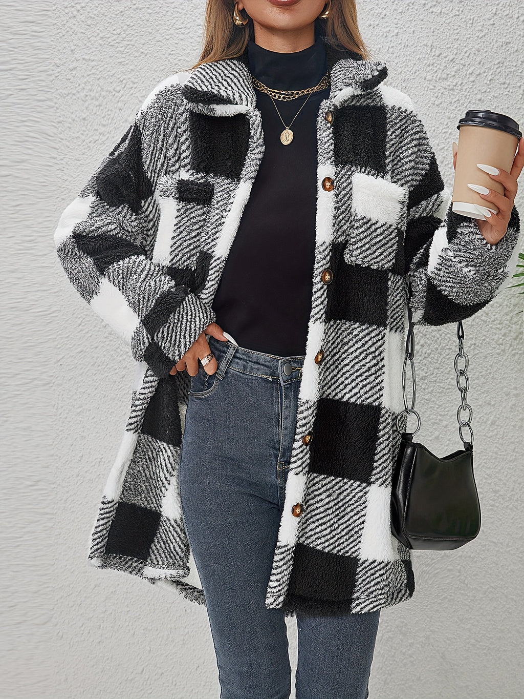 New Cross-Border Fashionable Casual Plaid Plush Jacket for Women
