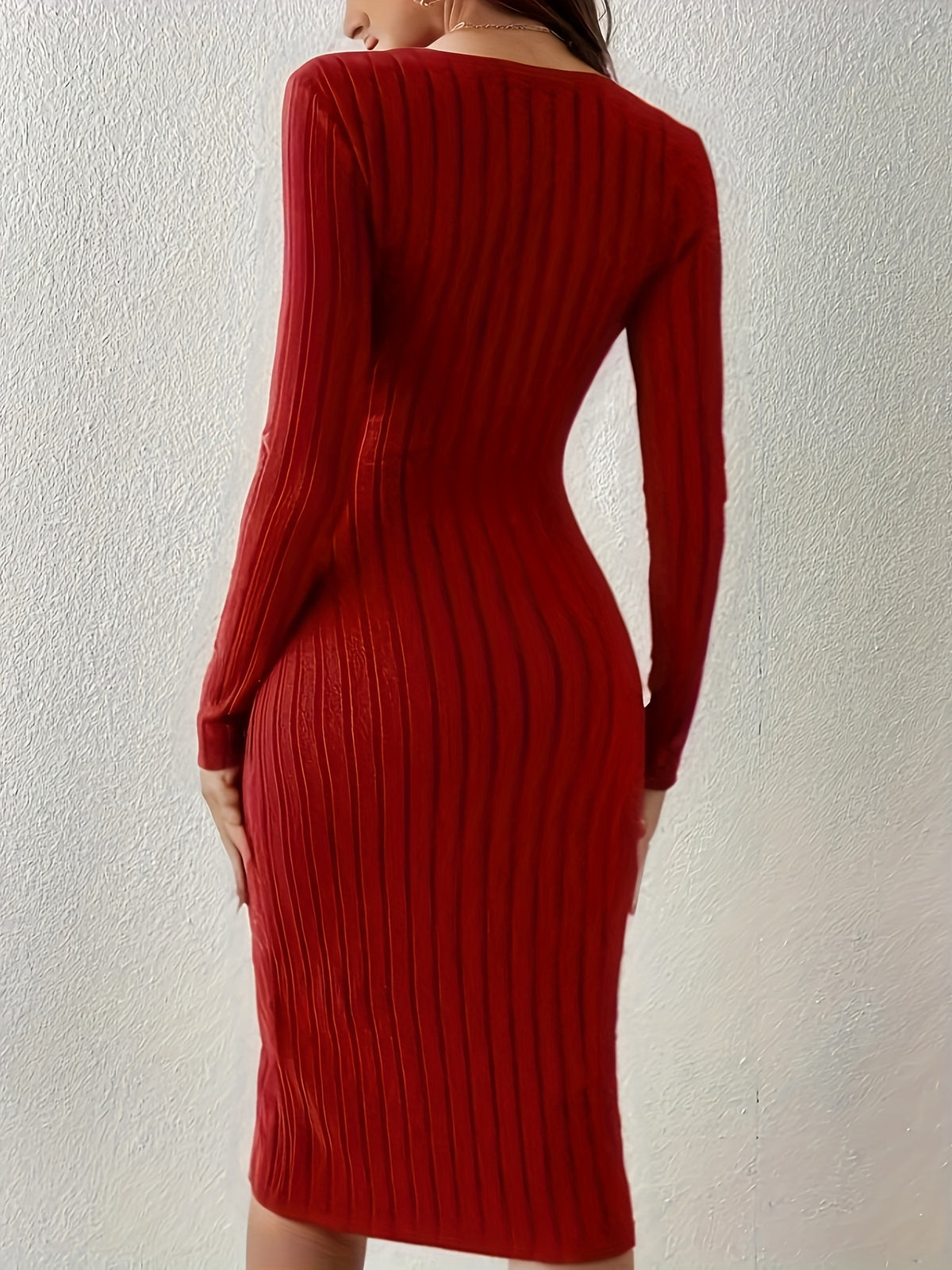 Ribbed Slim-fit Long Dress, Ribbed Long-sleeve Long Dress
