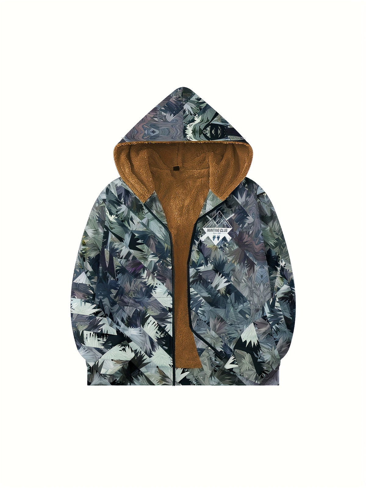 Men'S Autumn Winter Leaf Print Casual Matching Fleece Lined Zip-Up sweatshirt, Hunting
