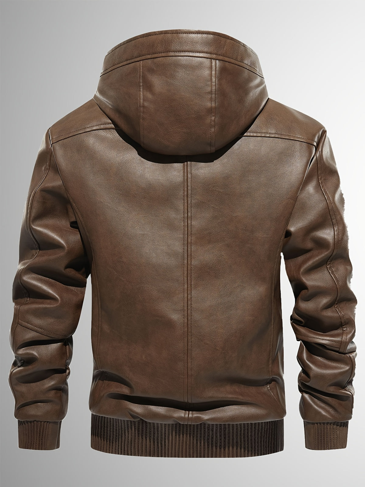 Men's Sherpa Lined PU Leather Jacket Warm Winter Hooded Motorcycle Jacket High Quality And Windproof Leather Biker Jacket Drawstring