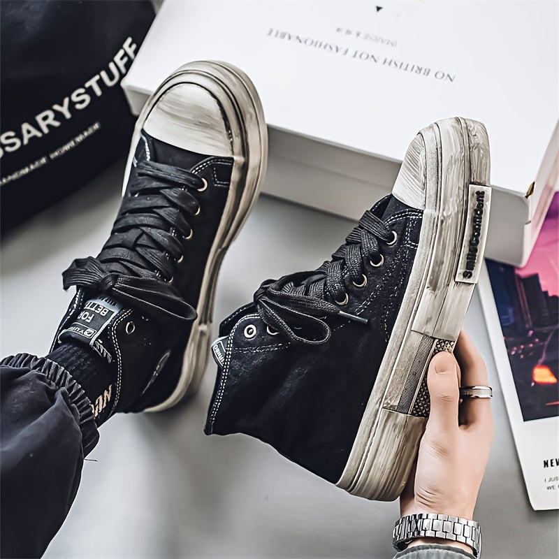 Mid-Top Canvas Shoes Men'S Versatile Athletic Casual Cloth Shoes Men'S High-Top Skateboard Shoes Vintage Distressed Dirty Shoes