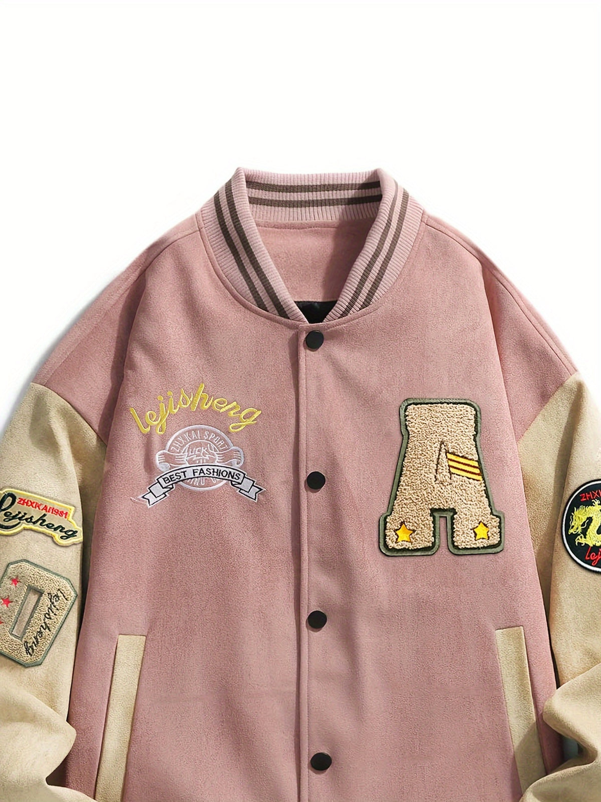 Men's and Women's High Street Embroidered Baseball Jacket with Stand-Up Collar, Trendy Short Trench Coat, Streetwear Brand Men's Jacket