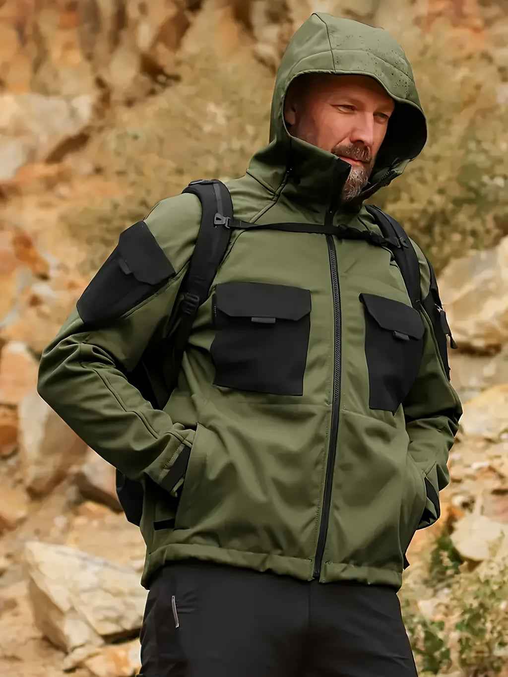 Winter Shark Skin Softshell Hooded Jacket Multi-pocket Tactical Windbreaker for Outdoor Adventures -lined Thermal Fabric Ideal for Snowy Weather and Hiking ExcursionsWinter Shark Skin Softshell Hooded Jacket Multi-pocket Tactical Windbreaker Fo