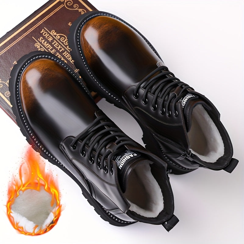 Men's High-Top Plush-Lined Boots, New Warm Men's Boots, Anti-Slip Wear-Resistant Snow Boots