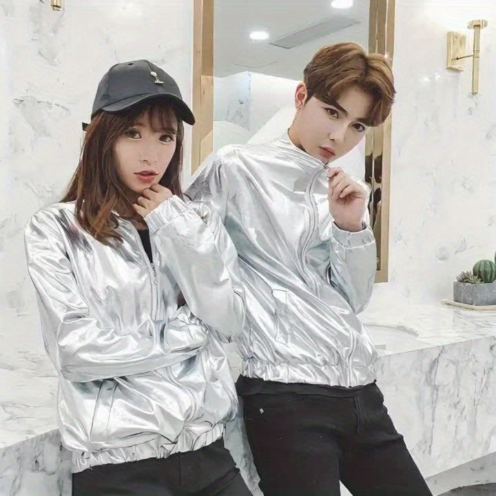 Men'S Stage Performance Fashion Party Gathering Nightclub Style Bronzing Jacket Golden Silvery Purple Jacket