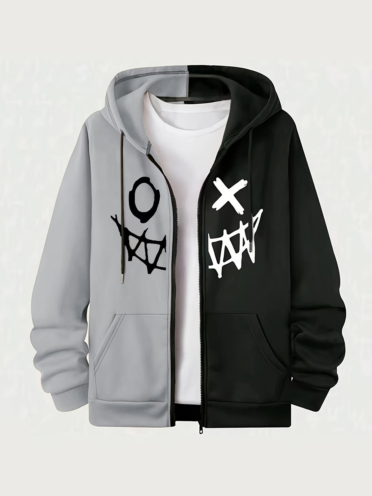 Men's Autumn/Winter Printed Hooded Zip-Up Jacket