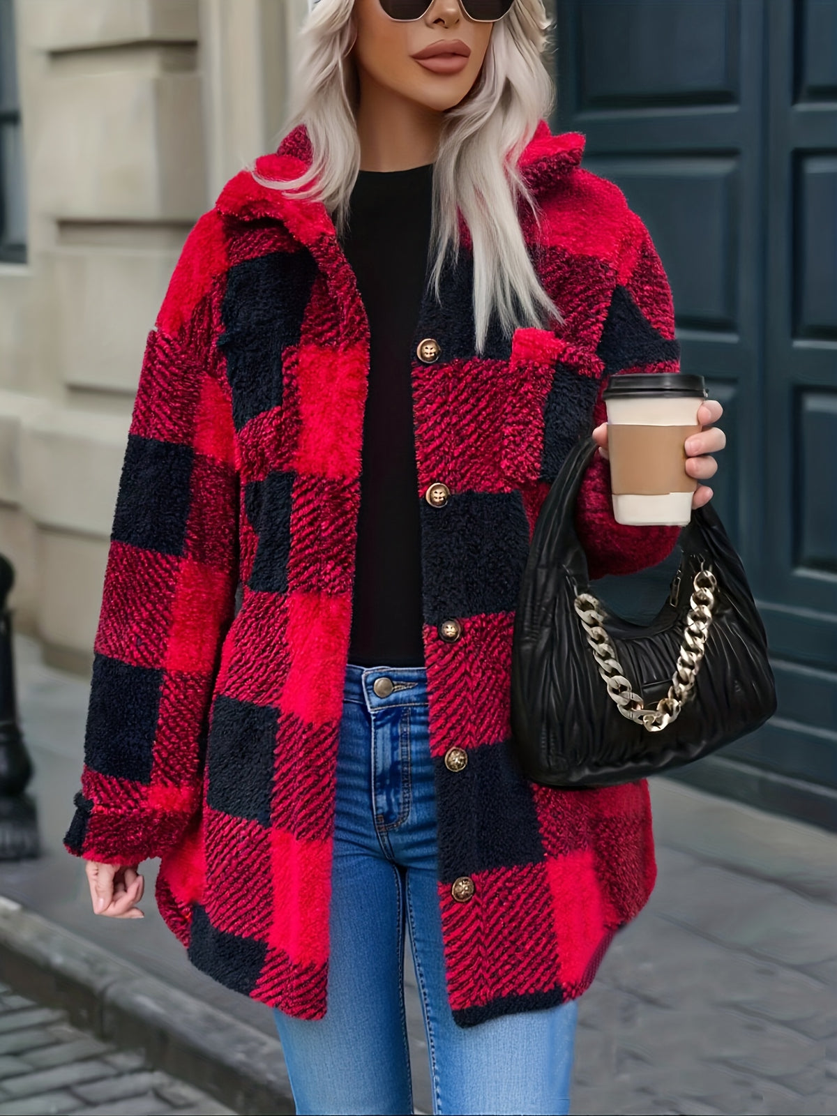 New Cross-Border Fashionable Casual Plaid Plush Jacket for Women