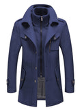 Men's Stand Collar Fleece Blend Pea Coats with Removable Inner Collar Single Breasted Overcoat