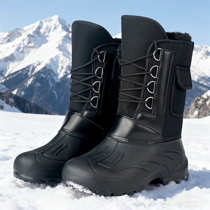 Men's Winter Warm and Comfortable Outdoor Snow Boots - Non-Slip Ankle Boots for Hiking and Trekking - Plush Lined - Men's Fashion Sports Shoes with Plush Fur Lining, Thickened and Insulated for Cold Weather Protection - Black with Faux Fur Trim