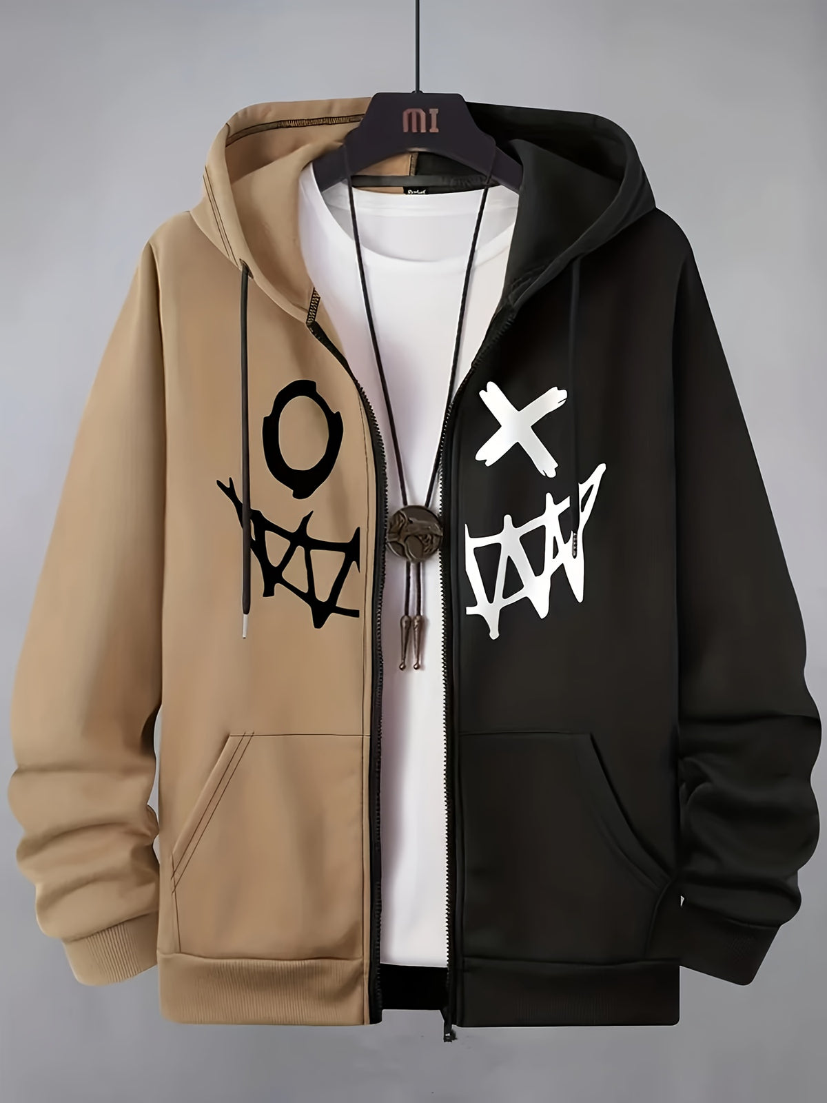 Men's Autumn/Winter Printed Hooded Zip-Up Jacket
