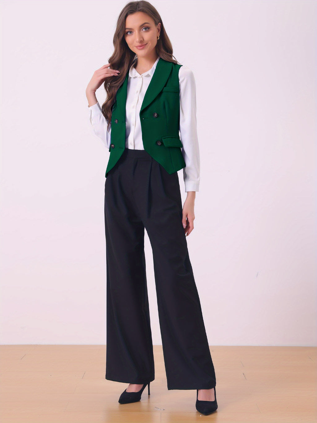 Women's Suit Vest Double Breasted Lapel Dressy Waistcoat Vest