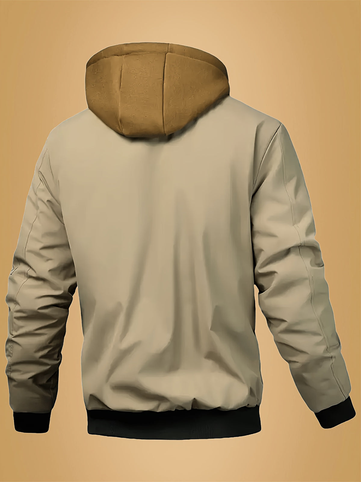 Men's plaid hooded zipper jacket - casual loose fit, brown and black plaid pattern, drawstring hat, long sleeves, polyester lining, perfect for spring, autumn and winter | autumn and winter jacket | plaid pattern jacket | zipper jacket, Outdoor