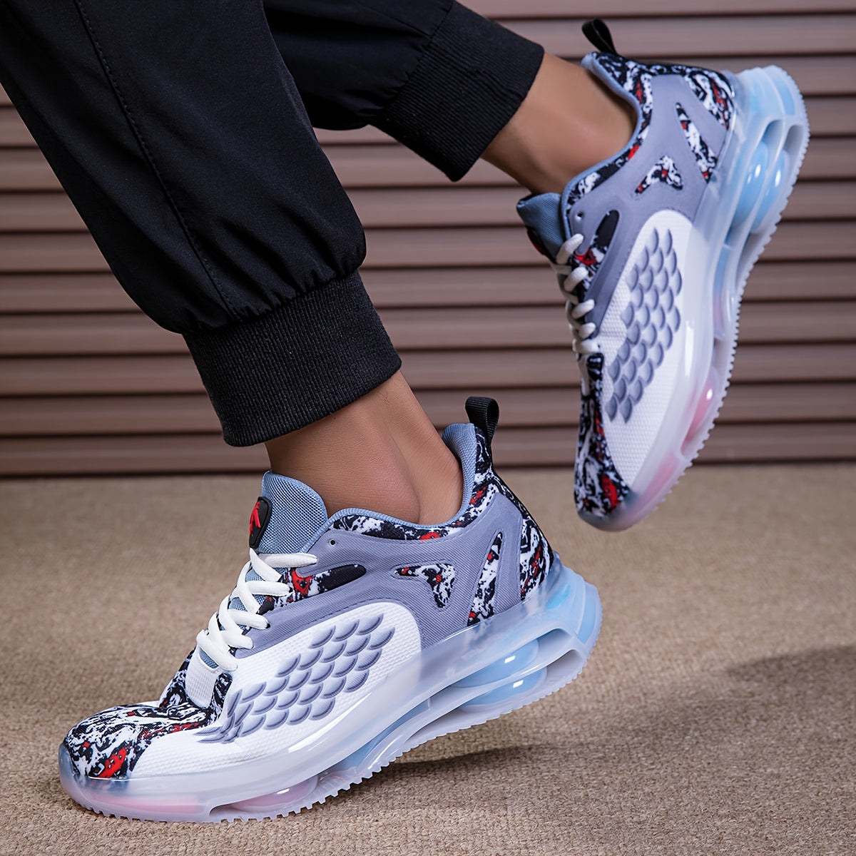 Men's Dragon Scale Sport Sneakers - Gradient Colorway with Striped & Solid Design, All-Season TPU Sole & EVA Cushioning, Breathable Fabric for Hiking, Casual & Outdoor Wear - Low-Top Lace-Up 6099, Hiking Footwear, Street Style Shoes, Cushioned Support