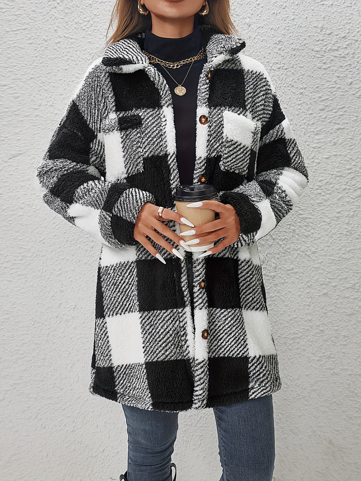 New Cross-Border Fashionable Casual Plaid Plush Jacket for Women