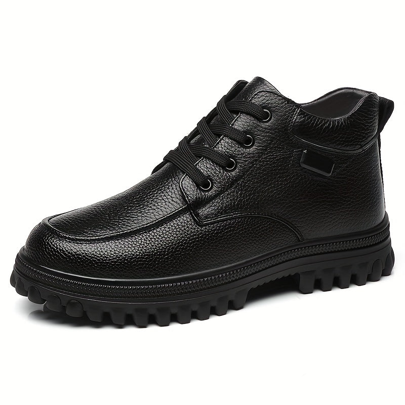Men's Winter High-Top Shoes with Lining, Warm Genuine Leather Casual Boots, Large Size Soft Sole, Wear-, Slip-, High Quality Snow Boots