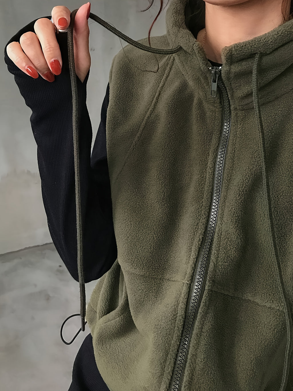 Drawstring Pocket Zipper Casual Vest