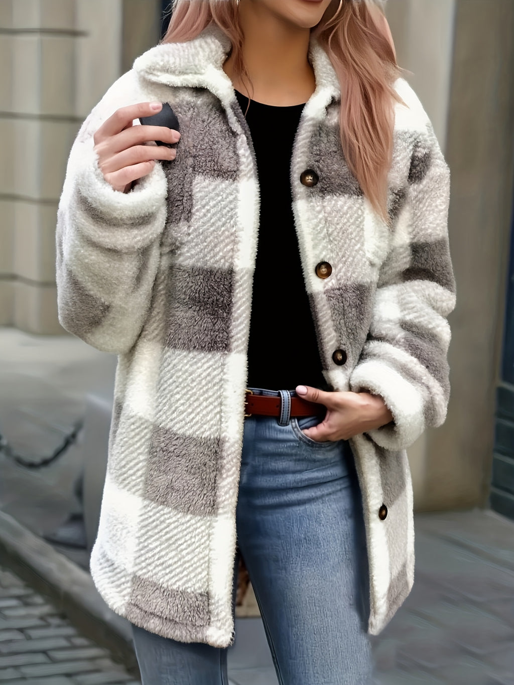 New Cross-Border Fashionable Casual Plaid Plush Jacket for Women