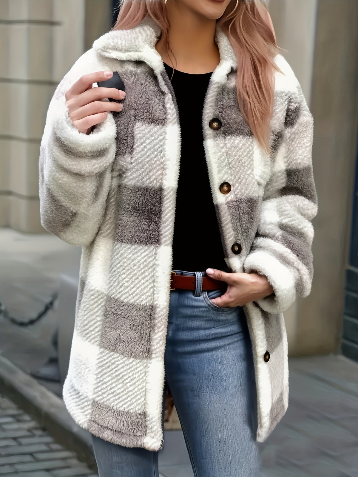 New Cross-Border Fashionable Casual Plaid Plush Jacket for Women