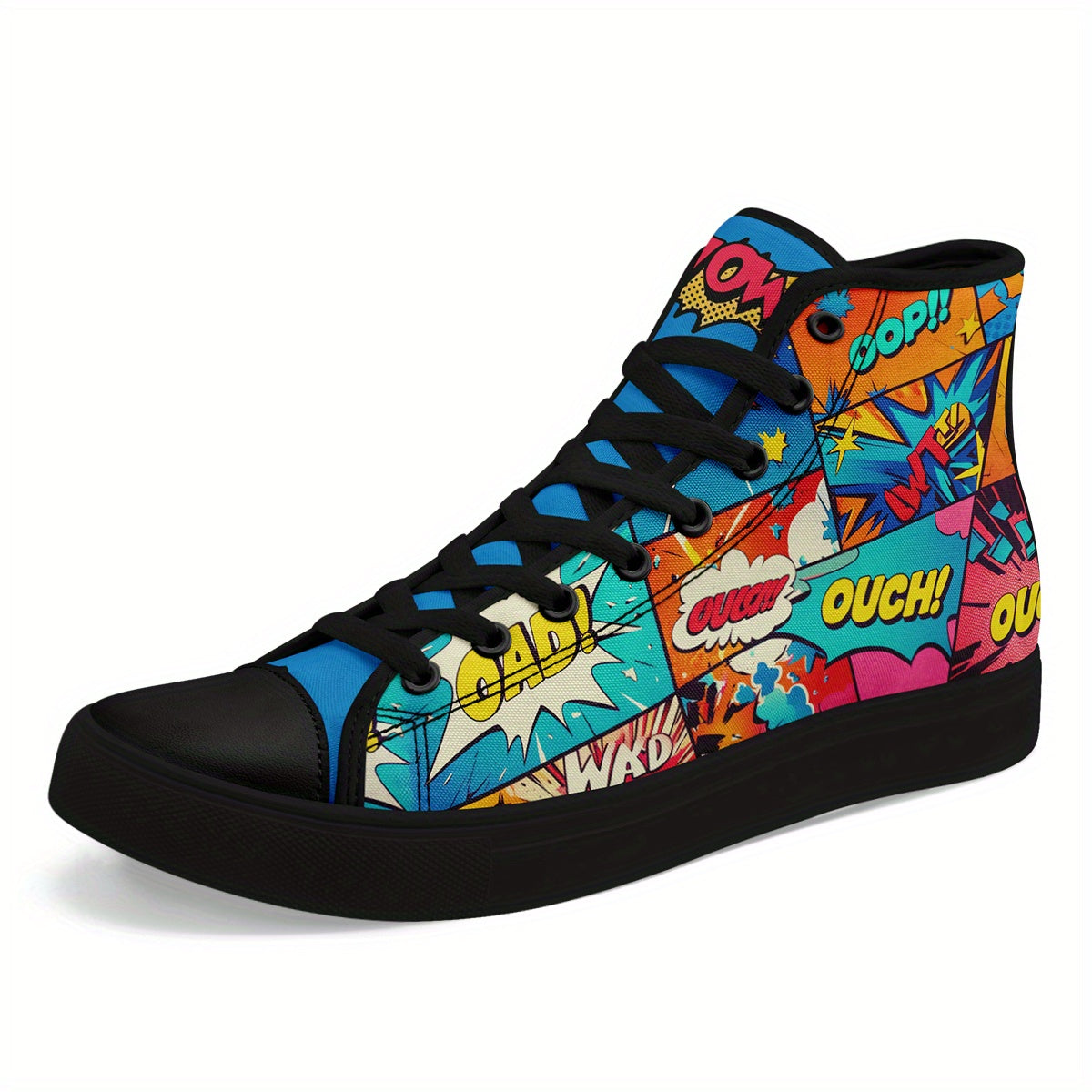 Men'S Striking Pop Art High-Top Sneakers, Featuring a Non-Slip Design And Comfortable Fit, Perfect for Casual Wear with a Vibrant Color Block Style Suitable for Everyone