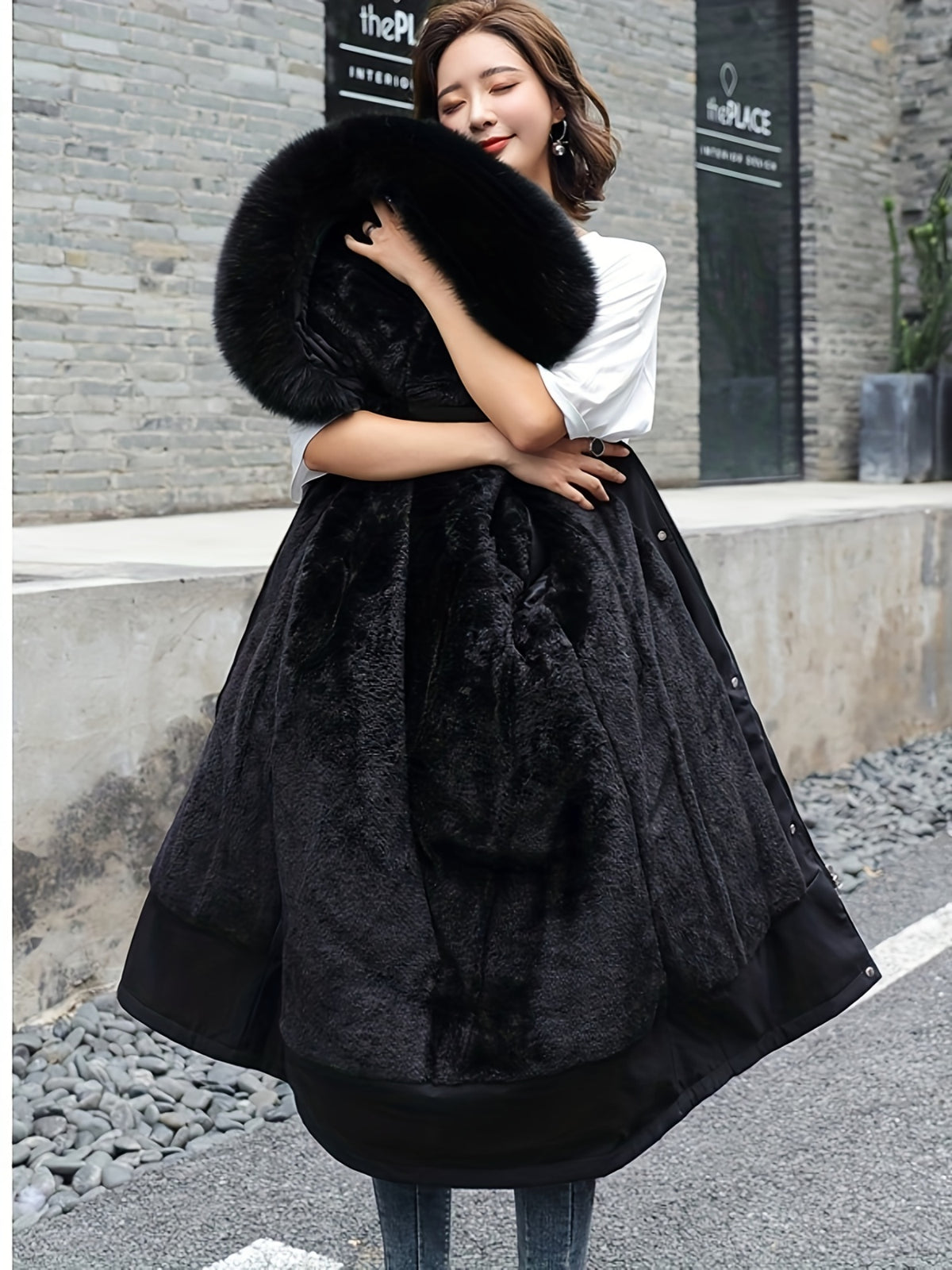 Winter New Mid-Length Fleece-Lined Vest Coat Trendy Women'S Coat Removable Collar