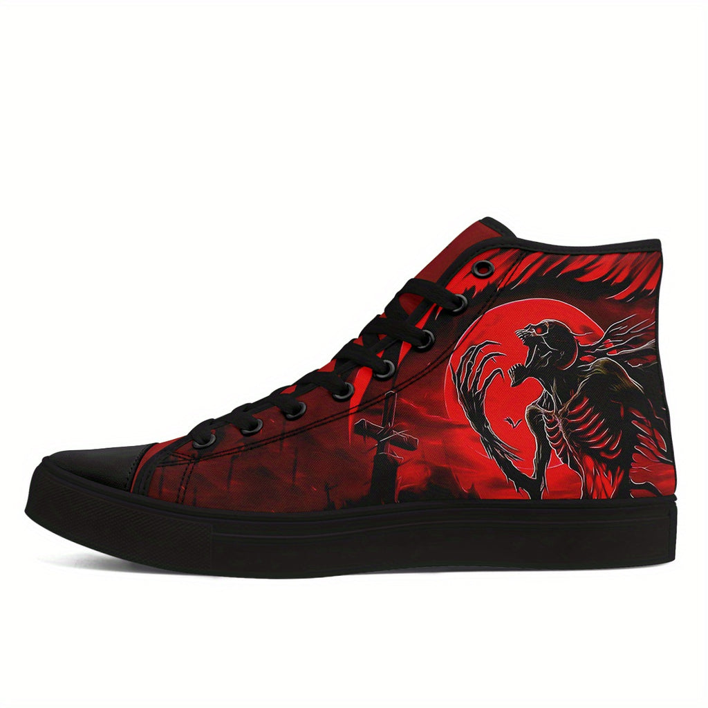 Men's Gothic High-Top Sneakers, Gothic Skull Design Streetwear Shoes, Casual Fashion Lace-Up Trainers, Men's Punk Trendy Shoes