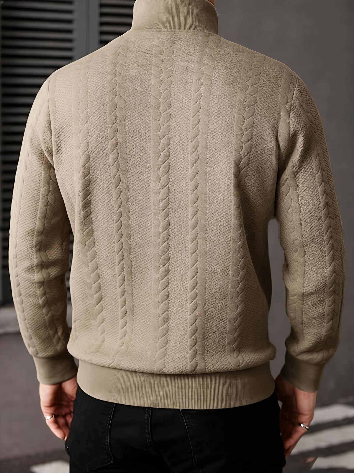 Men's Fashion Casual Elegant Medium Stretch Cardigan, Men's Casual Full-Zip Cardigan, Spring/Autumn Jacquard Casual Jacket with Jacquard Design, Suitable for All-Season Wear, Ideal for Casual and Formal Outfits, Fashionable Jacquard with Striped Knit