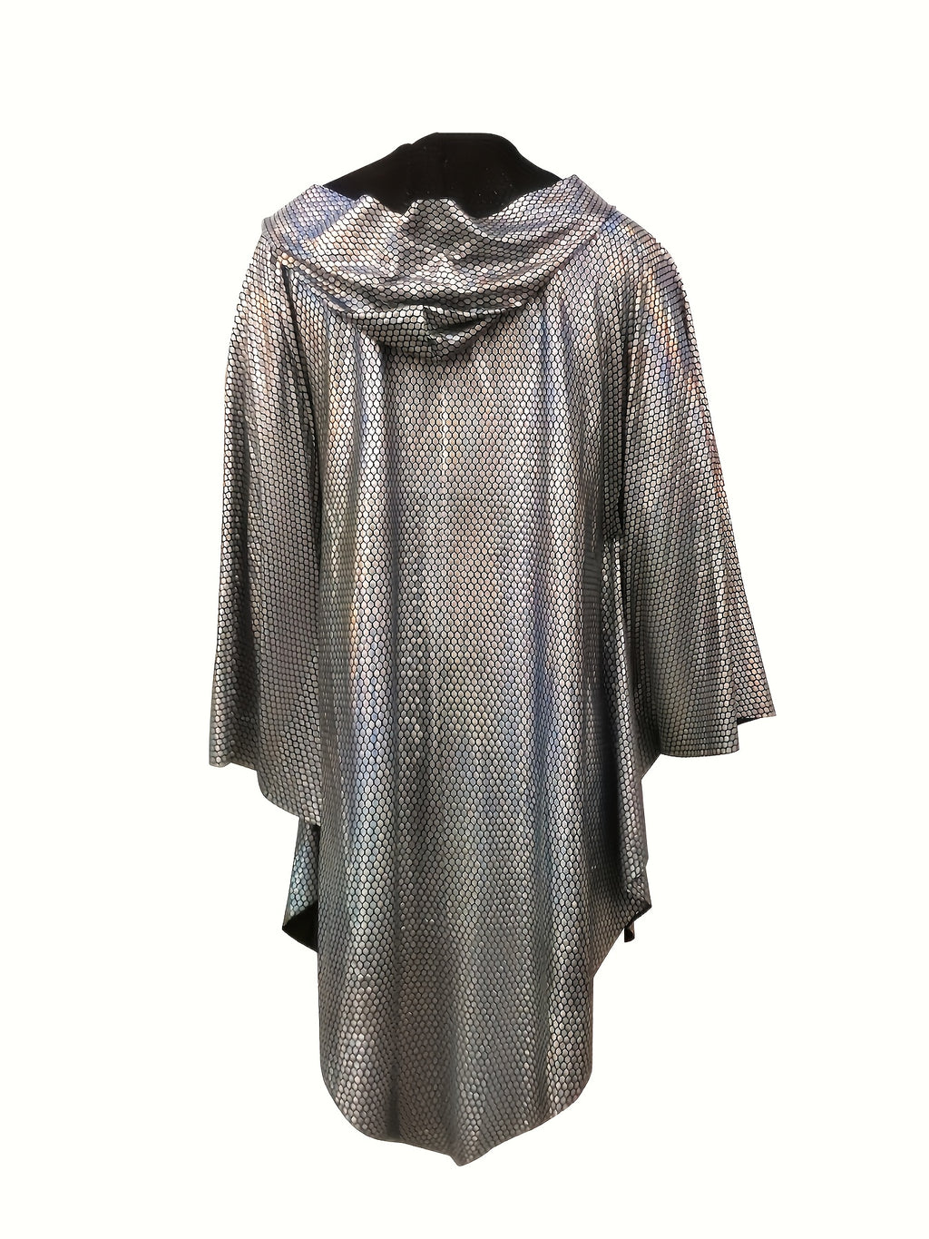 Men'S Loose Laser Sequin Hooded Shawl | Nightclub, Rave, Music Festival Apparel with Contrast Sequin Details And Slight Stretch Fabric