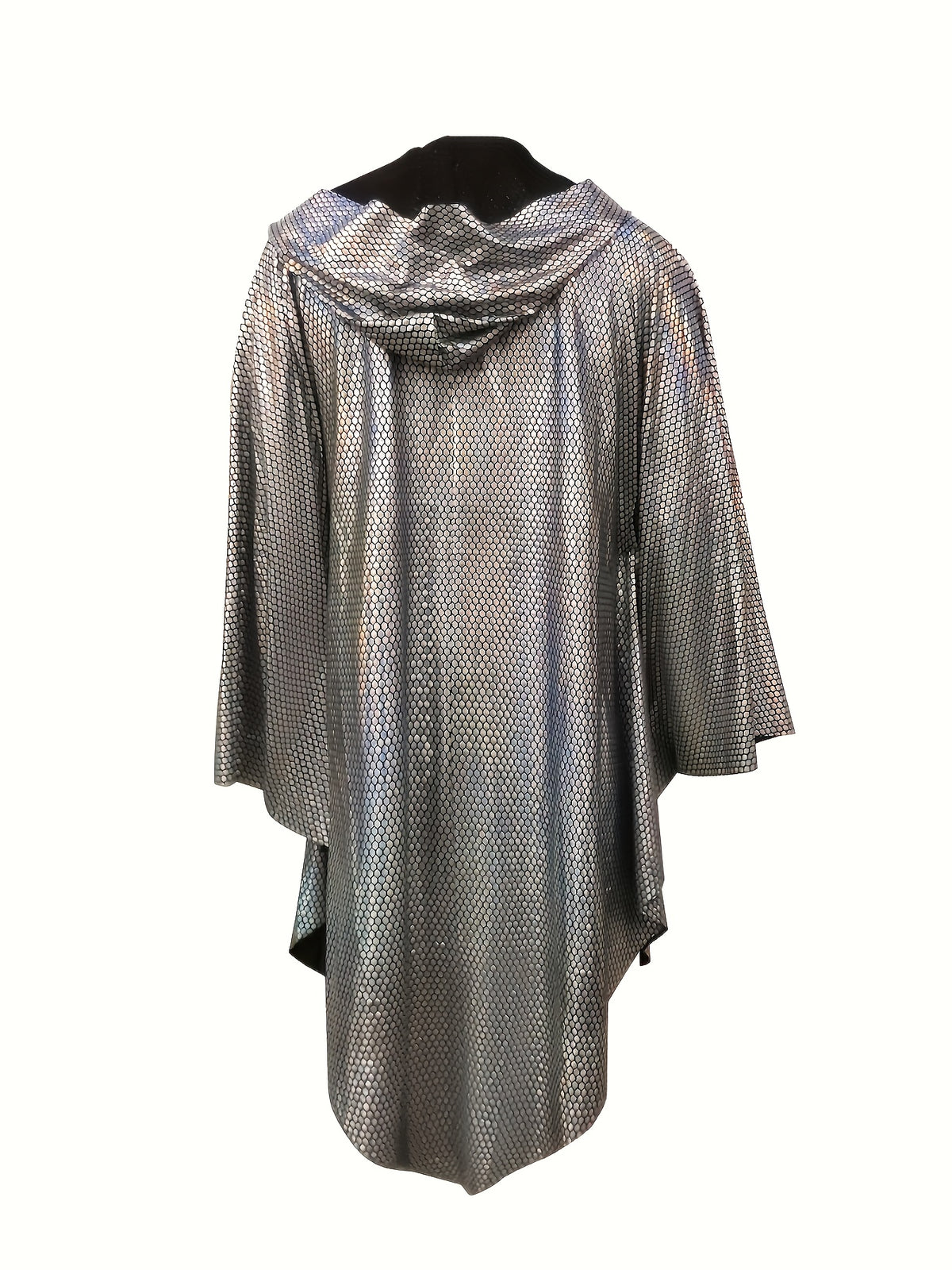 Men'S Loose Laser Sequin Hooded Shawl | Nightclub, Rave, Music Festival Apparel with Contrast Sequin Details And Slight Stretch Fabric