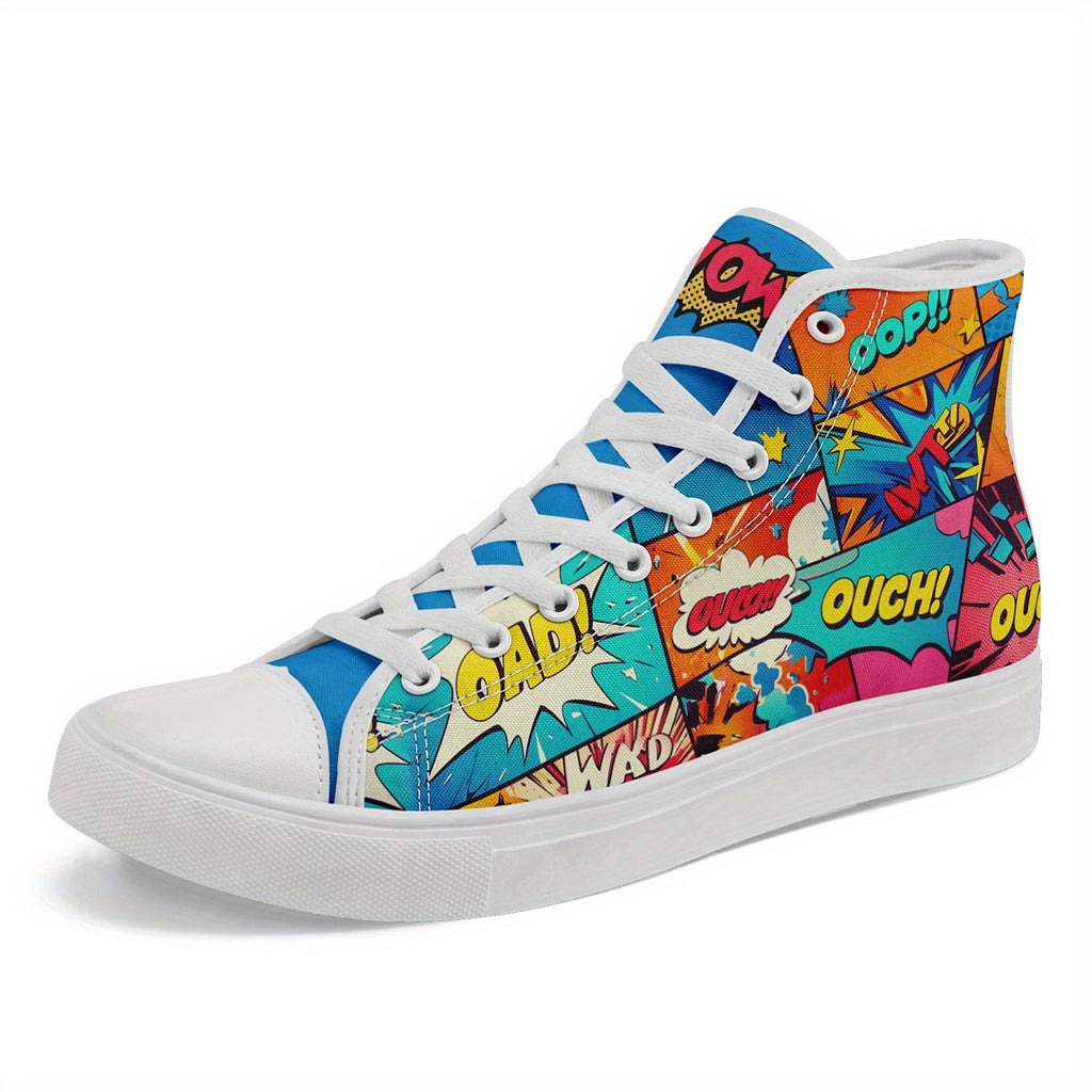 Men'S Striking Pop Art High-Top Sneakers, Featuring a Non-Slip Design And Comfortable Fit, Perfect for Casual Wear with a Vibrant Color Block Style Suitable for Everyone