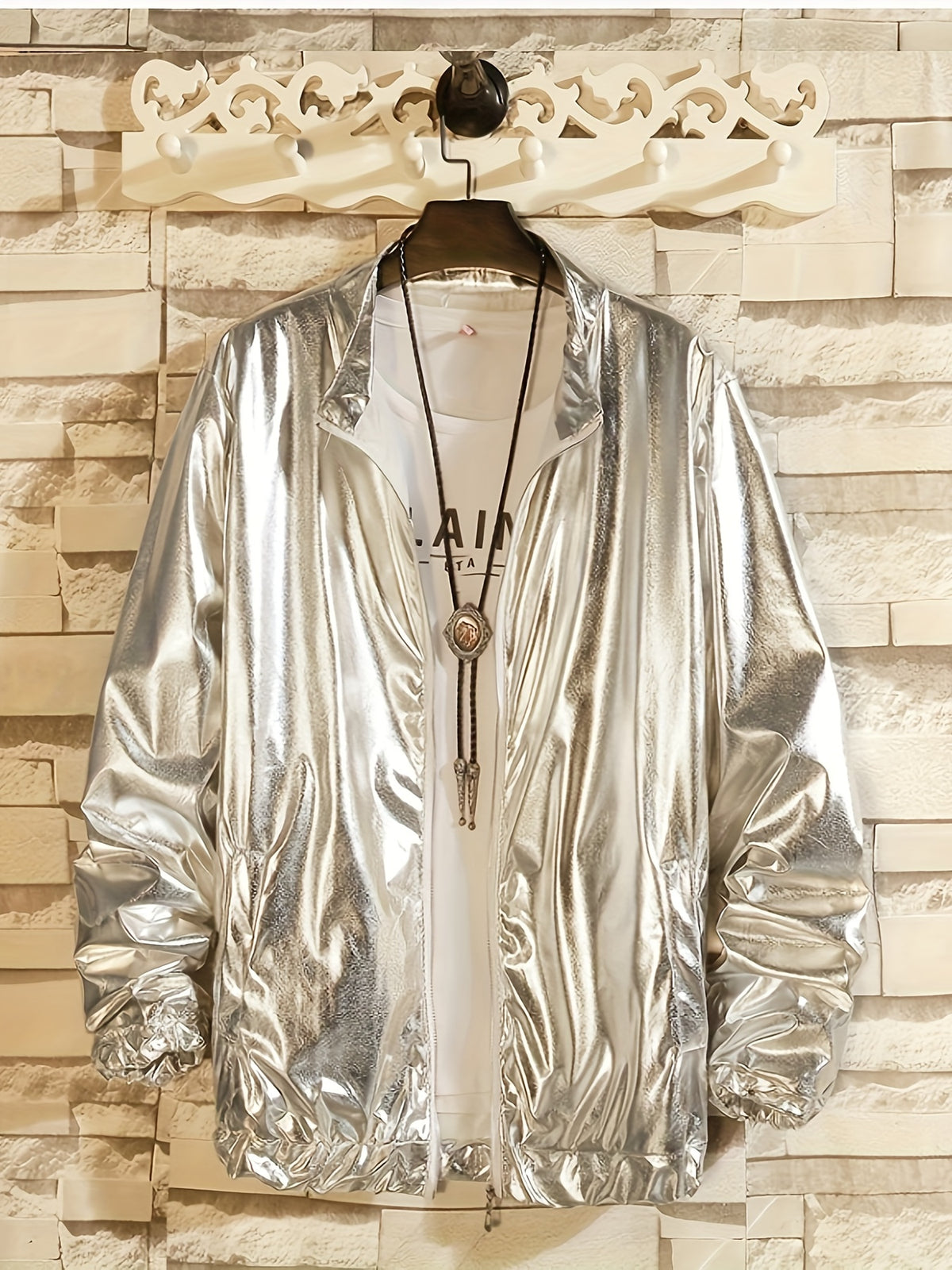 Men'S Stage Performance Fashion Party Gathering Nightclub Style Bronzing Jacket Golden Silvery Purple Jacket