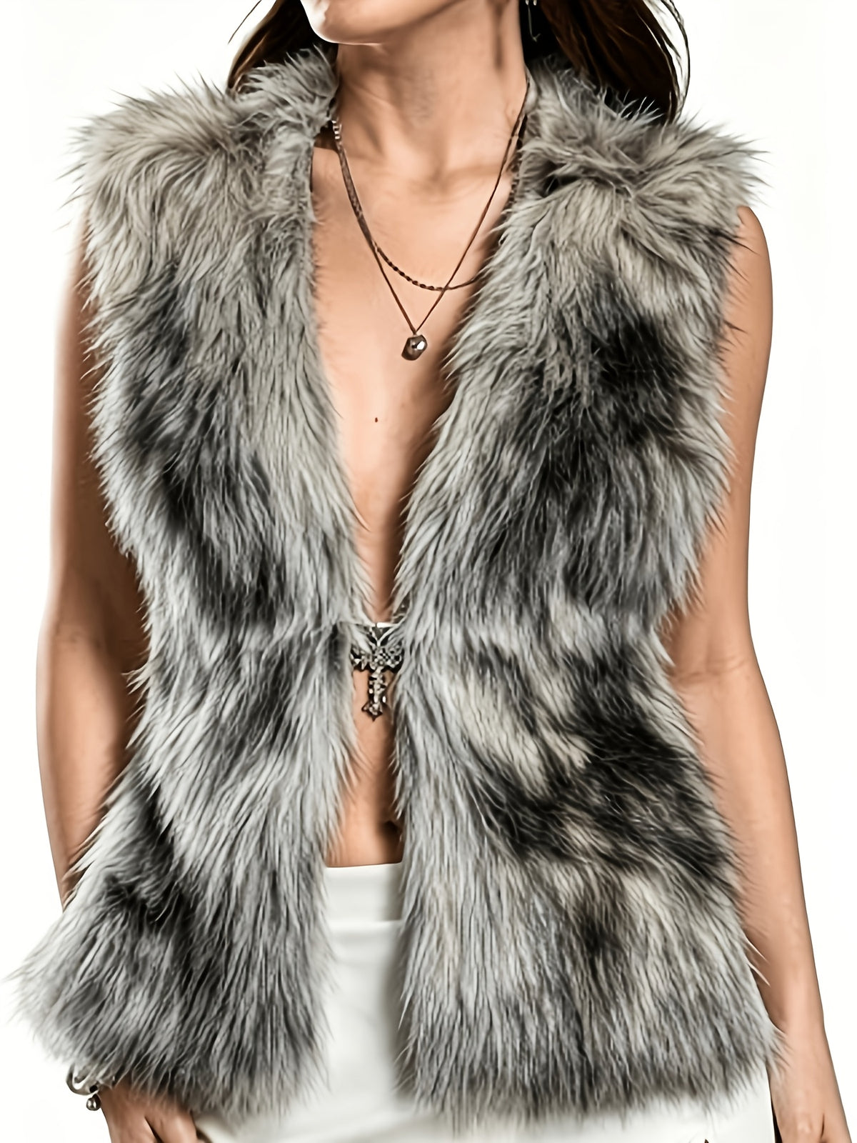 American Retro Faux Halter Top, Spicy Cross Metal Buckle Cardigan Style Vest