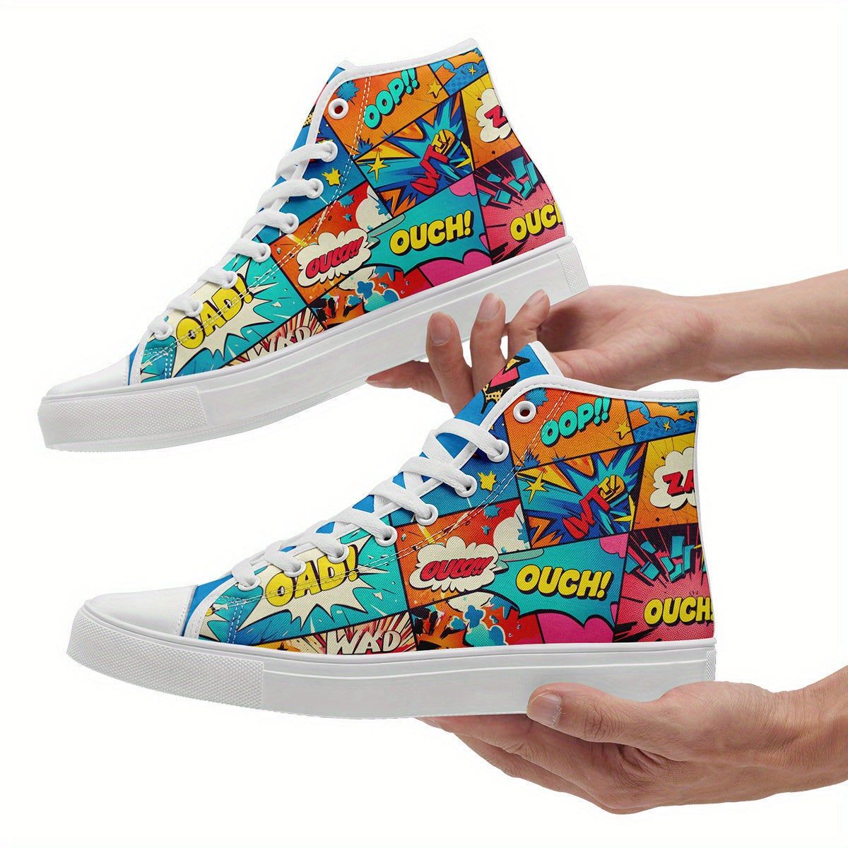Men'S Striking Pop Art High-Top Sneakers, Featuring a Non-Slip Design And Comfortable Fit, Perfect for Casual Wear with a Vibrant Color Block Style Suitable for Everyone