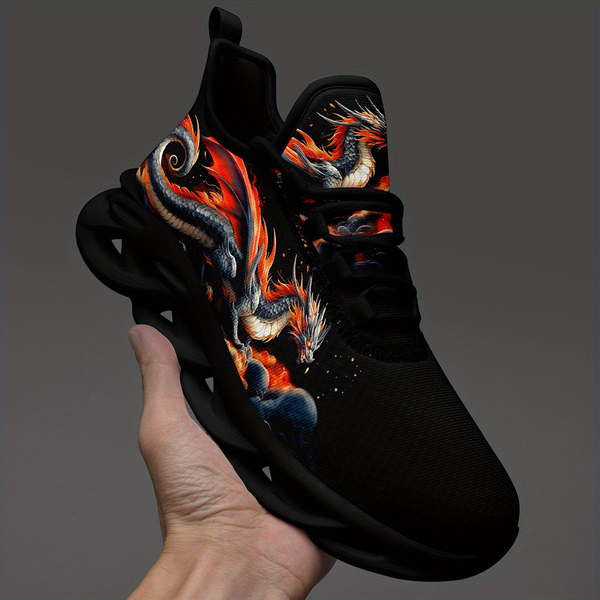 Men'S Low Top Sneakers in Plus Size, Featuring a Gothic Dragon Design, Perfect for Streetwear. These Trendy Shoes Are Comfortable Walking Trainers Suitable for Any Season