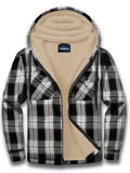 K1064# Plaid Long Sleeve Hooded Composite Fleece Men'S Jacket