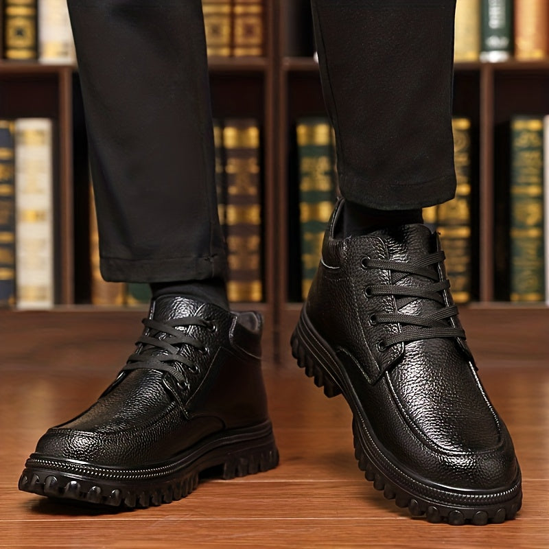 Men's Winter High-Top Shoes with Lining, Warm Genuine Leather Casual Boots, Large Size Soft Sole, Wear-, Slip-, High Quality Snow Boots