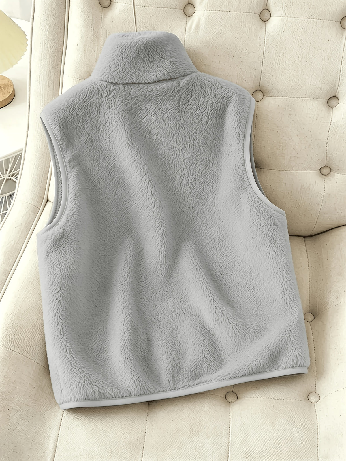 Autumn Winter New Product, Solid Color Double-Faced Fleece Vest, Women'S Casual Faux Coat, Stand Collar Zipper Design with Pockets, Winter Jacket for Comfortable Wear in Autumn And Winter