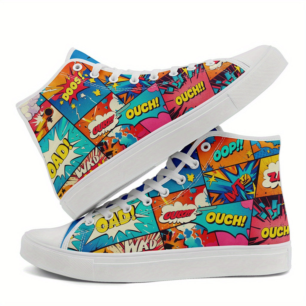 Men'S Striking Pop Art High-Top Sneakers, Featuring a Non-Slip Design And Comfortable Fit, Perfect for Casual Wear with a Vibrant Color Block Style Suitable for Everyone