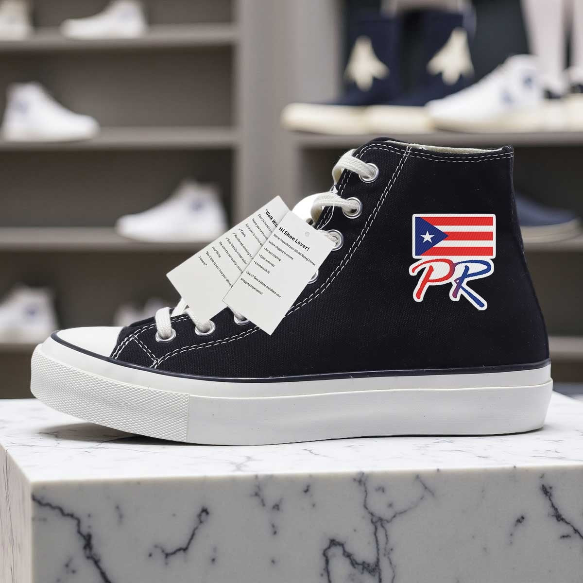 New Arrival with Puerto Rico Flag Print HighTop Canvas Shoe Lace up Non Slip Sports Shoes Non Slip Canvas Shoes Elevator Shoes Non Slip Fashion Sports Flat Shoes Trend Korean Version Recreational Sports for Men and Women Stylish Prints